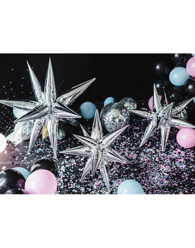 Folinis balionas ŽVAIGŽDĖ, 3D, sidabro spalvos, ~ 95 cm 2
