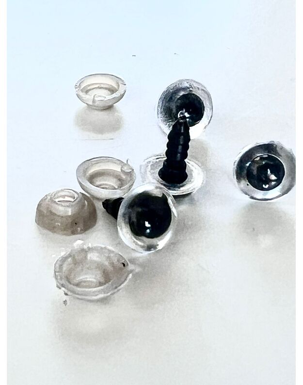 Saugios plastikinės akutės žaislams su saugiu užsegimu Juodos su skaidriu apvadu