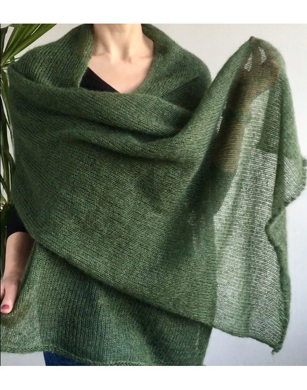 Megzta skraistė SIlk mohair tamsiai žalia