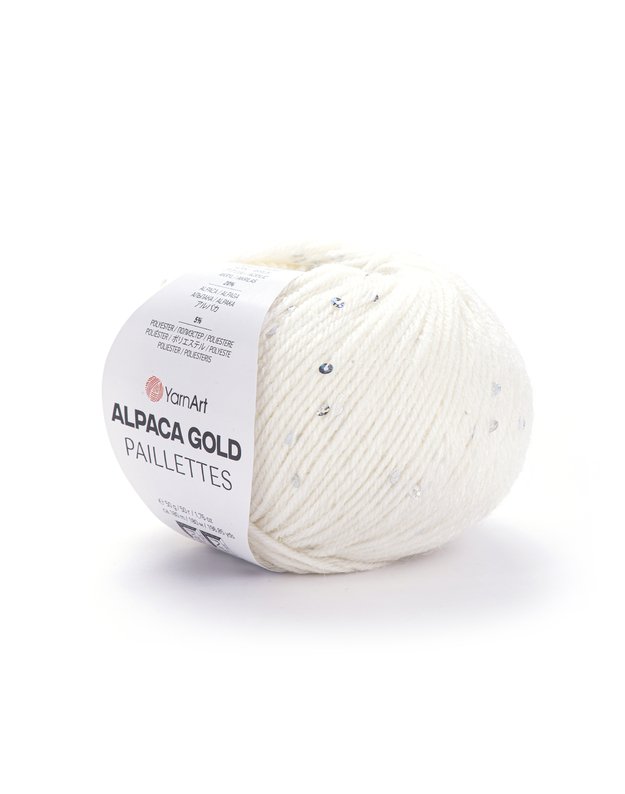 YARNART ALPACA GOLD PAILLETTES 9301 pieno baltumo