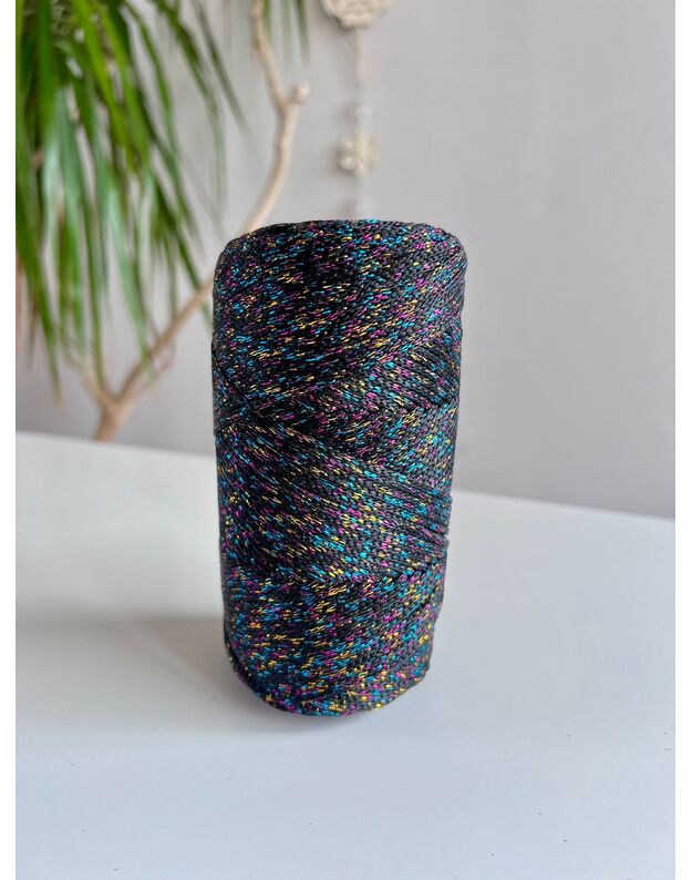 Macrame PP 4mm silver juoda su spalvotu blizgesiu